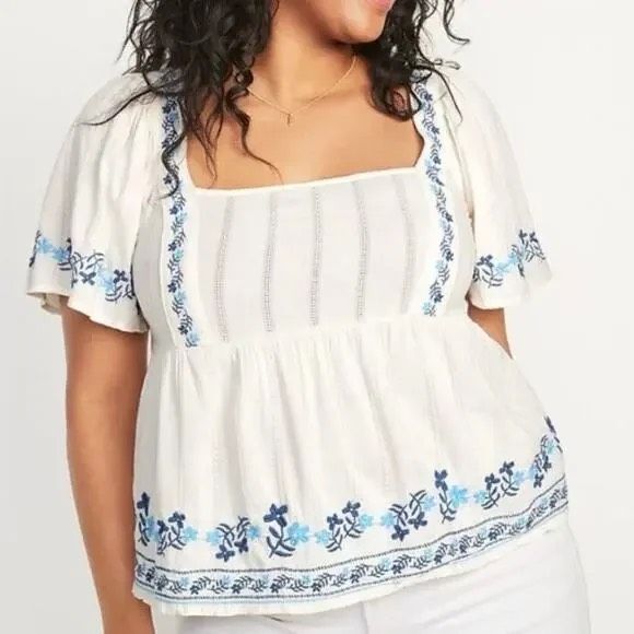 Old Navy Embroidered Flutter-Sleeve Square-Neck Top Sz 4x - Picture 1 of 7